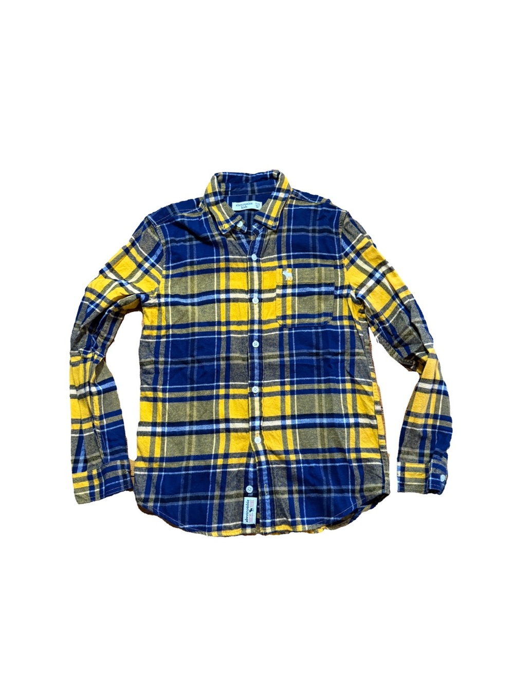 Abercrombie & Fitch Kids Blue and Yellow Plaid Button-Down Shirt 11/12.